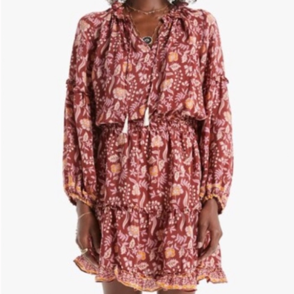 Natalie Martin Maggie Merlot Floral Print 100% Silk Dress S
